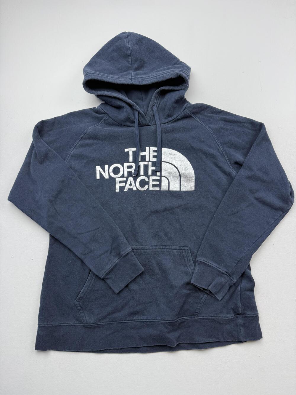 The North Face Hoodie Womens Large Blue Fleece Pullover Logo Kangaroo Pocket